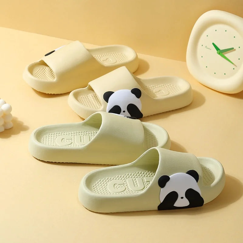 Cute Panda print women's slippers Creative non-slip bathroom slippers Couple home slippers Comfortable soft soled fun slippers