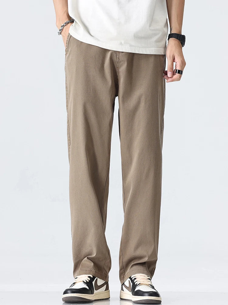 Coffee Ultra-thin Wide Pants Men Lyocell Fabric Breathable Soft Straight Casual Trousers Loose Simple Male Sweatpants