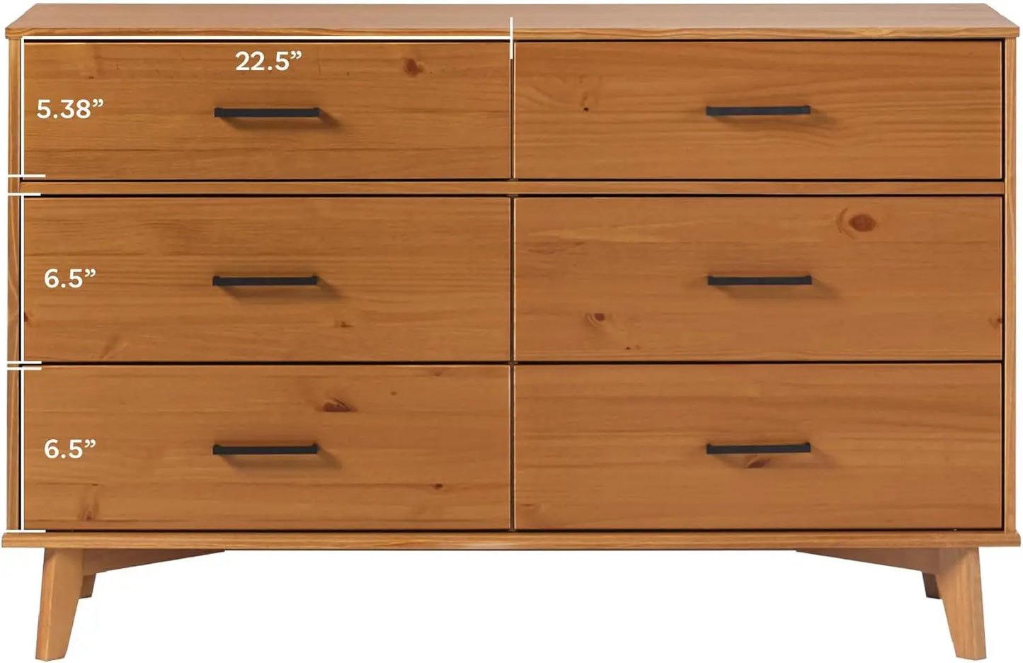 Edision Modern Solid Pine Wood 6-Drawer Dresser with Metal Handles and Generous Storage Space, Caramel Finish