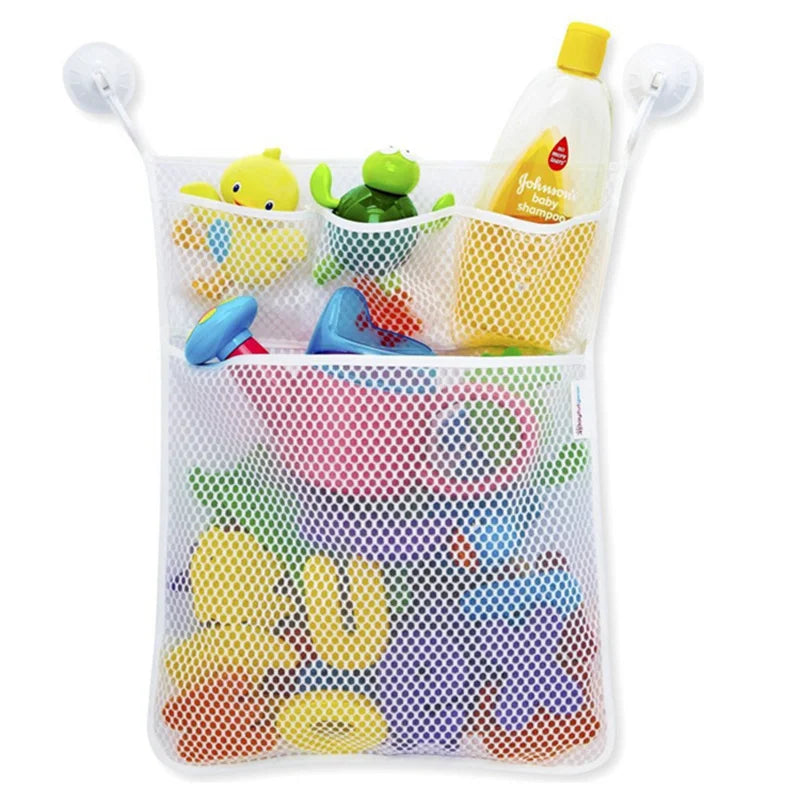 Multiuse Mesh Bath Toy Organizer Lightweight Strong Kids Bath Tub Toy Holder Basket Dual Layers Toddler Shower Caddy Hanging Bin