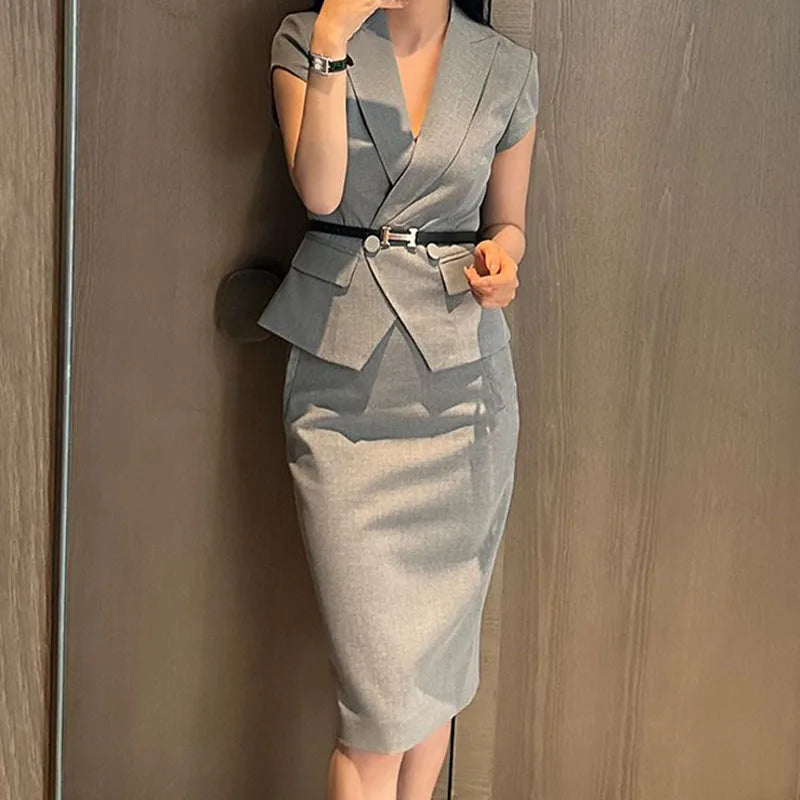 Suit skirt women's summer new professional dress slim fashion short sleeve suit slim skirt two-piece suit