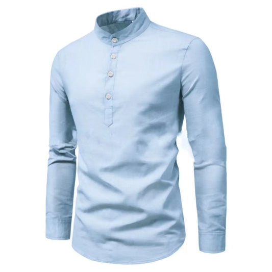 Casual Men Loose Shirt Autumn Shirt Fashion Stand Up Collar Cotton Long Sleeve Solid Color Stock 2023 Men Clothes