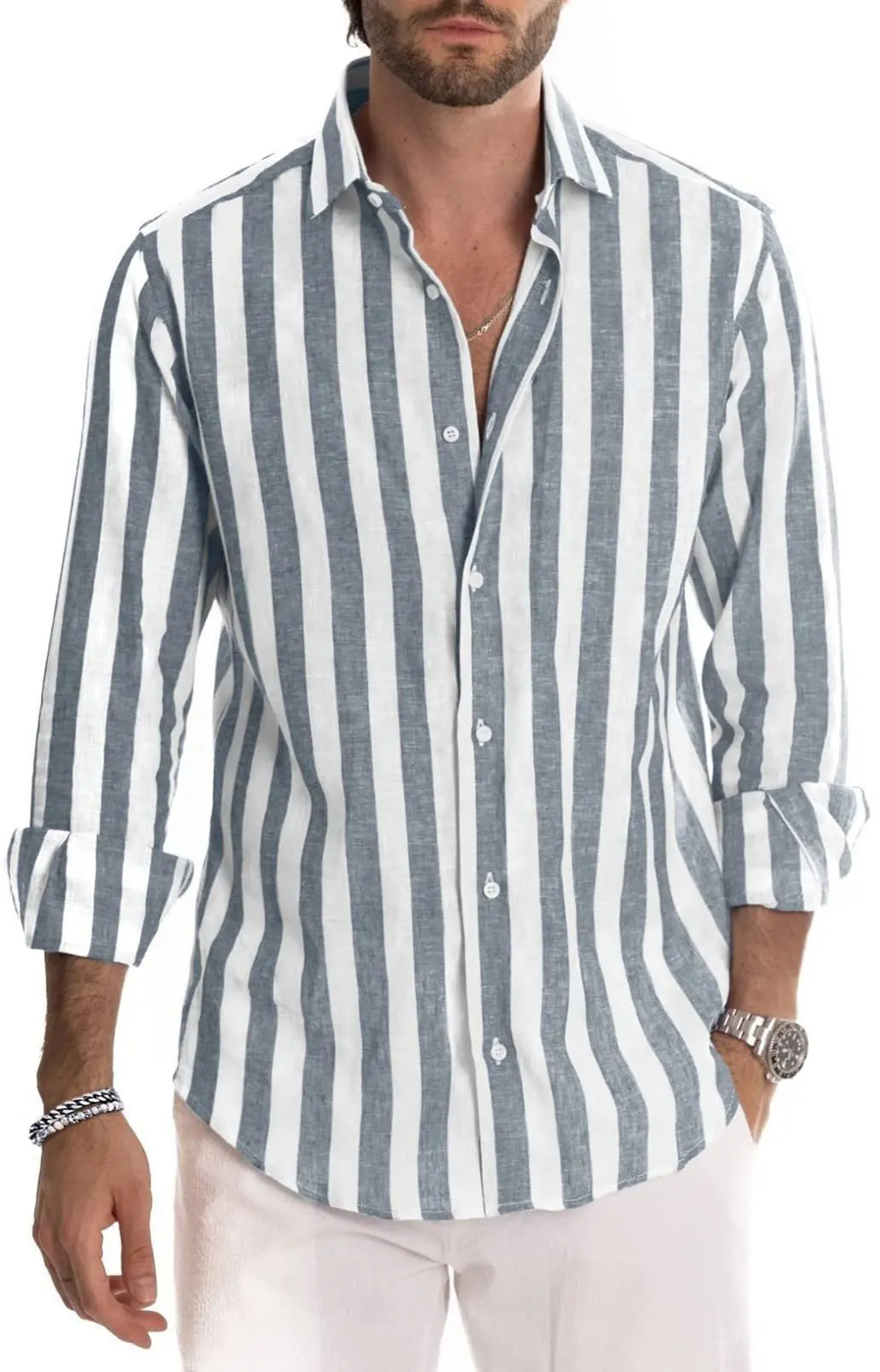 Summer New Men's Shirt Long Sleeve Striped Print Top Men Casual blouse Luxury Men's Wear Hawaiian Elegant Classic Fashion S-6XL