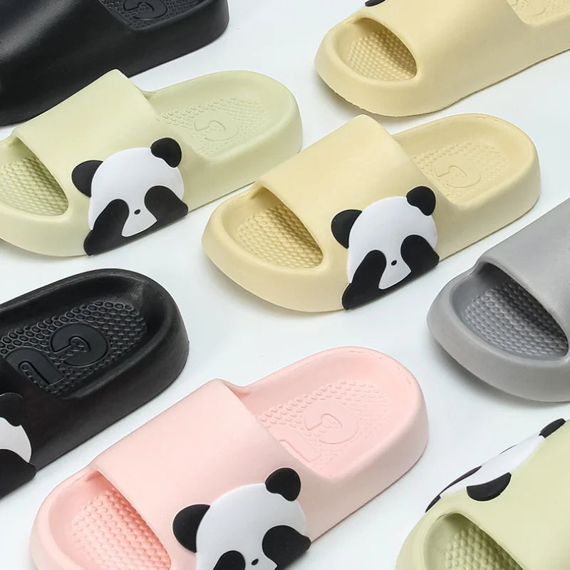 Cute Panda print women's slippers Creative non-slip bathroom slippers Couple home slippers Comfortable soft soled fun slippers