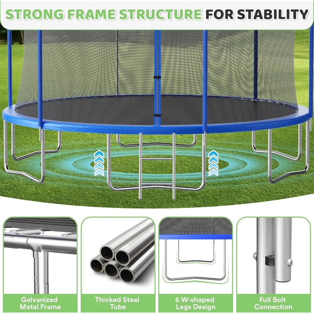 14ft Trampoline Outdoor, Large Heavy Duty Round Trampoline with Basketball Hoop, Enclosure Net for Backyard