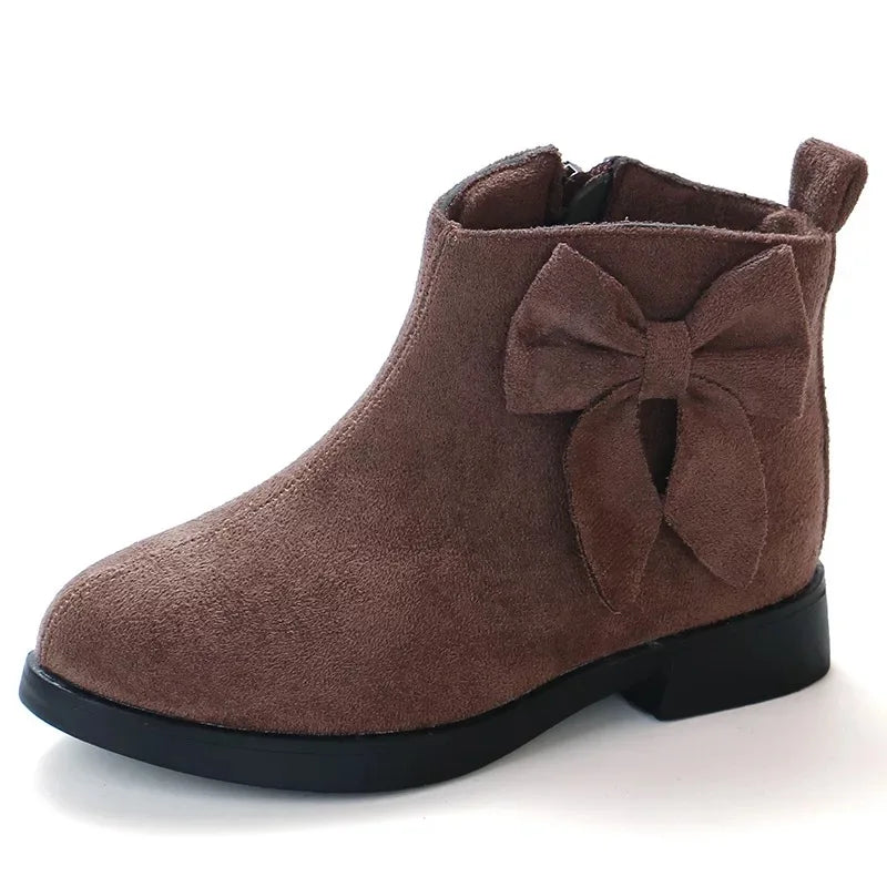 JGSHOWKITO Autumn Winter Girls Boots Fashion Rubber Boots For Kids Children's Ankle Boots Princess Sweet Warm Shoes Big Bow-knot