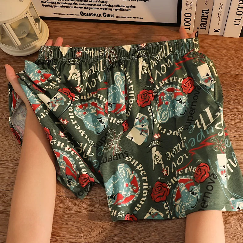 Fashion Printed Mens Boxer Shorts Sleepwear Cotton Loose Underwear Breathable Arrow Panties Homewear Soft Comfortable Underpants