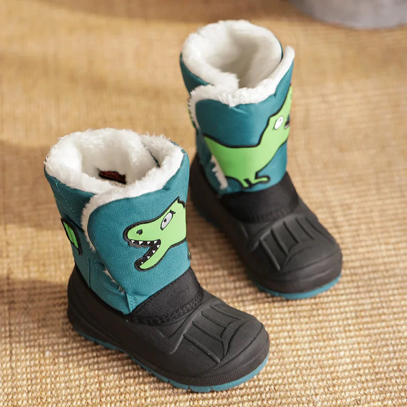 Winter Children Snow Boots Girls High-top Princess Boots Boys Anti-kick Thicken Cotton Shoes Baby Soft Waterproof Cartoon Boots