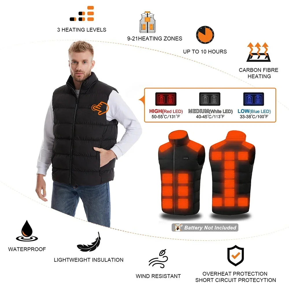 Heated Vest,USB Intelligent Dual Control Switch 9-11-21 Zone Heated Vest,Heated Hunting Vest,Winter Men's Women's Warm Vest,M26