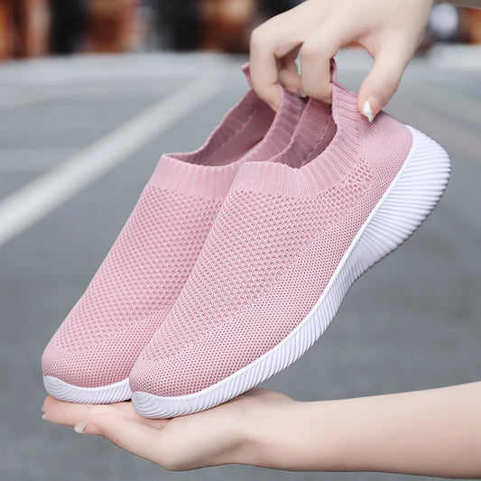 Women's Walking Shoes Wide Toe Box Knitted Slip-on Shoes for Women Comfortable and Soft Casual Work Loafer Shoes