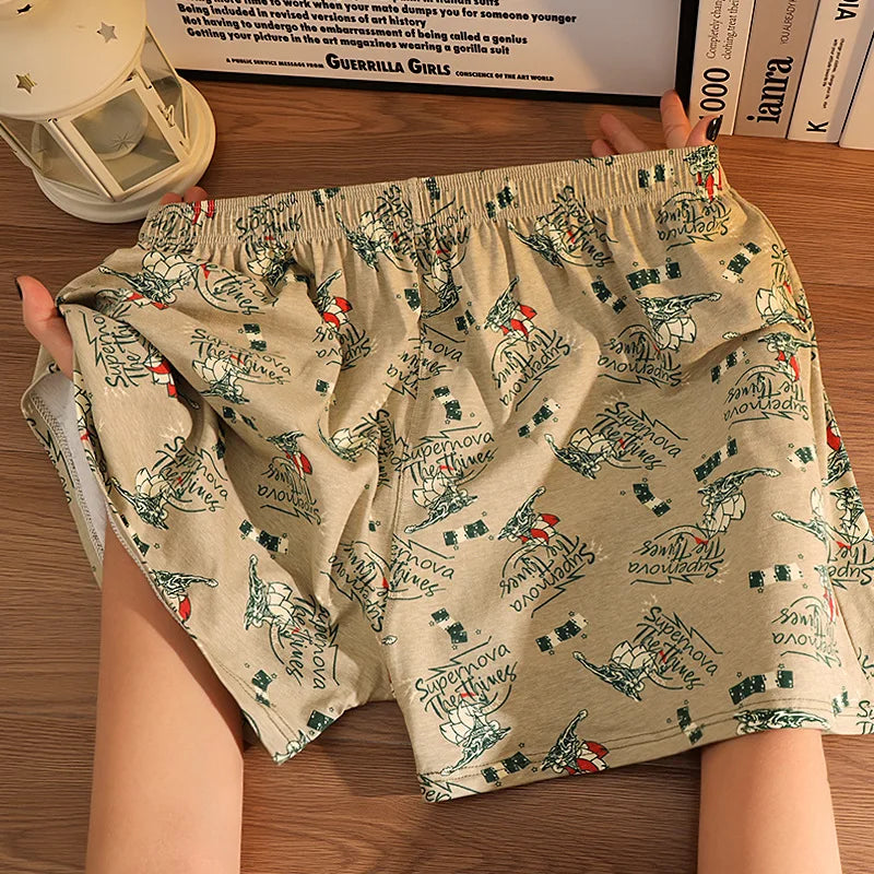 Fashion Printed Mens Boxer Shorts Sleepwear Cotton Loose Underwear Breathable Arrow Panties Homewear Soft Comfortable Underpants