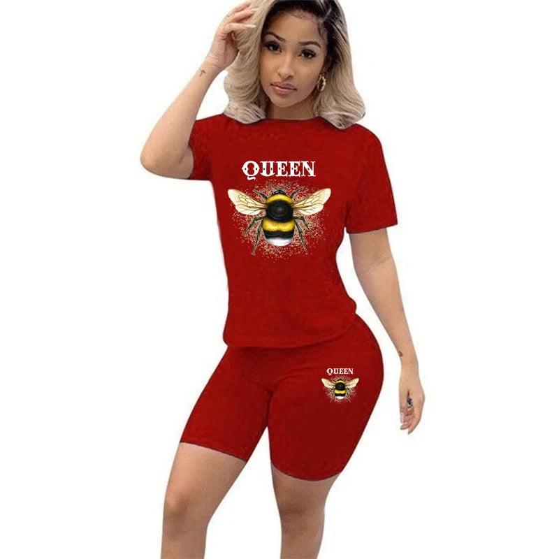 Women Two Piece Set Summer Short Sleeve O-Neck Tee Tops+Pencil Shorts Suits Tracksuits Outfit Graphic T Shirts Jogging Suits