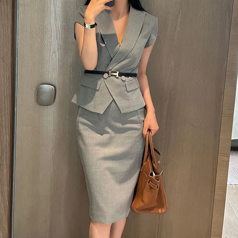 Suit skirt women's summer new professional dress slim fashion short sleeve suit slim skirt two-piece suit