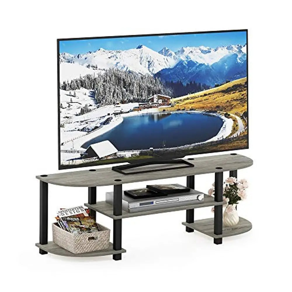 Wide TV Entertainment Center Storage Stand 55-Inch Flat Screen Panel Holder Oak Grey/Black Sturdy Easy Assembly 47.25x13.4x15.9