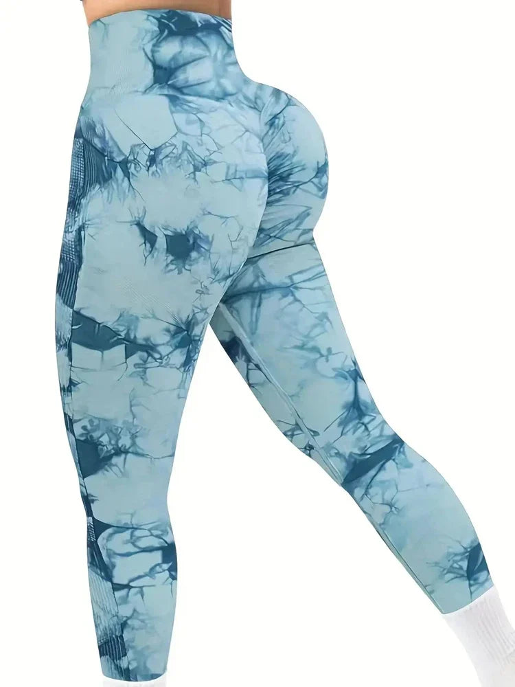 Stretch Fitness Elastic Yoga Push Up Women Pants Tie-Dye Seamless Peach Butt High Waist Leggings Workout Running Gym Clothing