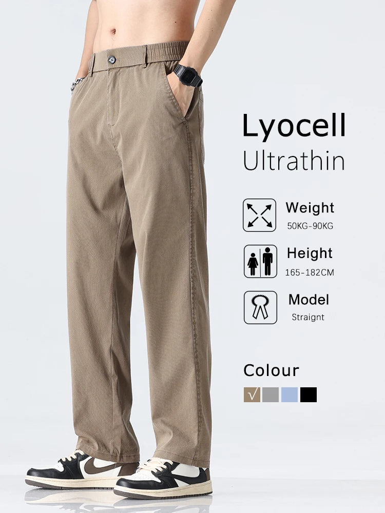 Coffee Ultra-thin Wide Pants Men Lyocell Fabric Breathable Soft Straight Casual Trousers Loose Simple Male Sweatpants