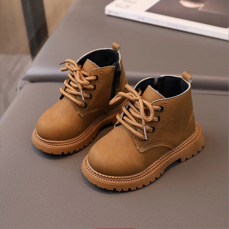 2025 Little Girls Boots Autumn Winter Leather Boys Girls Boots Ankle Waterproof Kids Fashion Toddler Short Boots Children Shoes