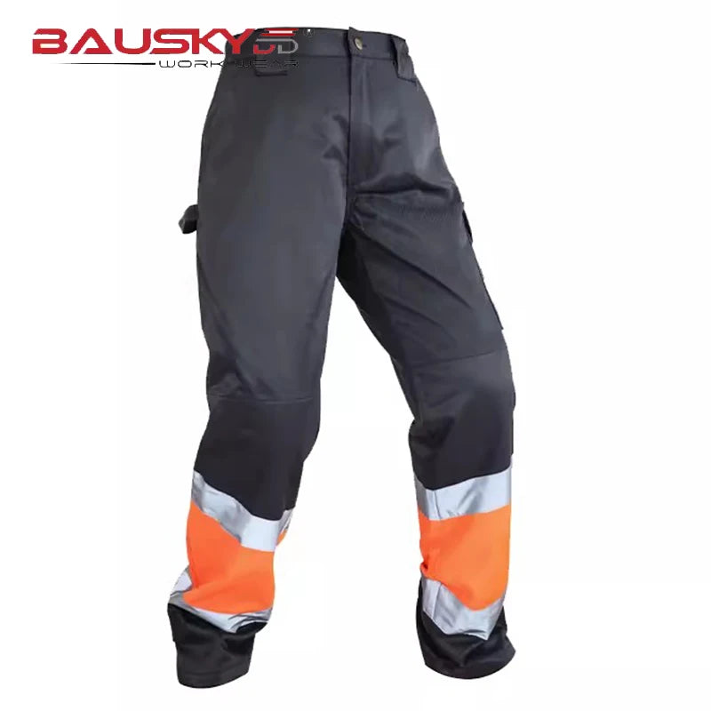 Work Pants Men Construction with Functional Pockets Cargo Pants Man Reflective Striped Hi Vis Workwear High Visibility Clothing