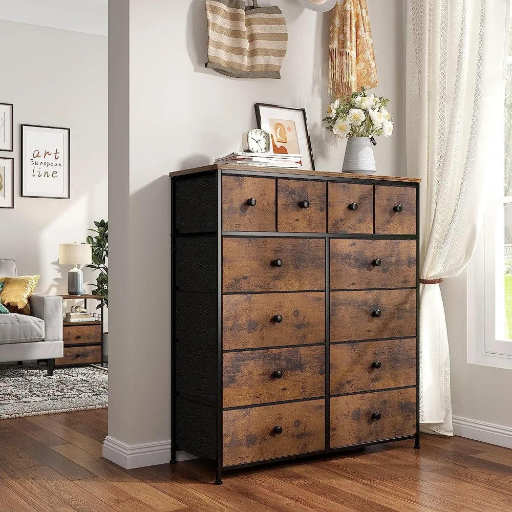 Dresser,Dresser for Bedroom with 12 Drawers Dressers & Chests of Drawers for Bedroom, Living Room,Wood Top Metal Frame