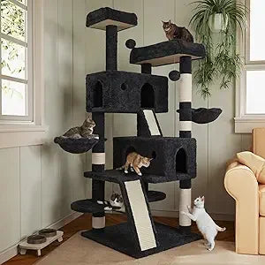 MUTICOR 66 Inches Multi-Level Large Cat Tree Tower for Indoor Big Feline/Cozy Plush Perches/Condo/Sisal Scratching Posts/Hammock