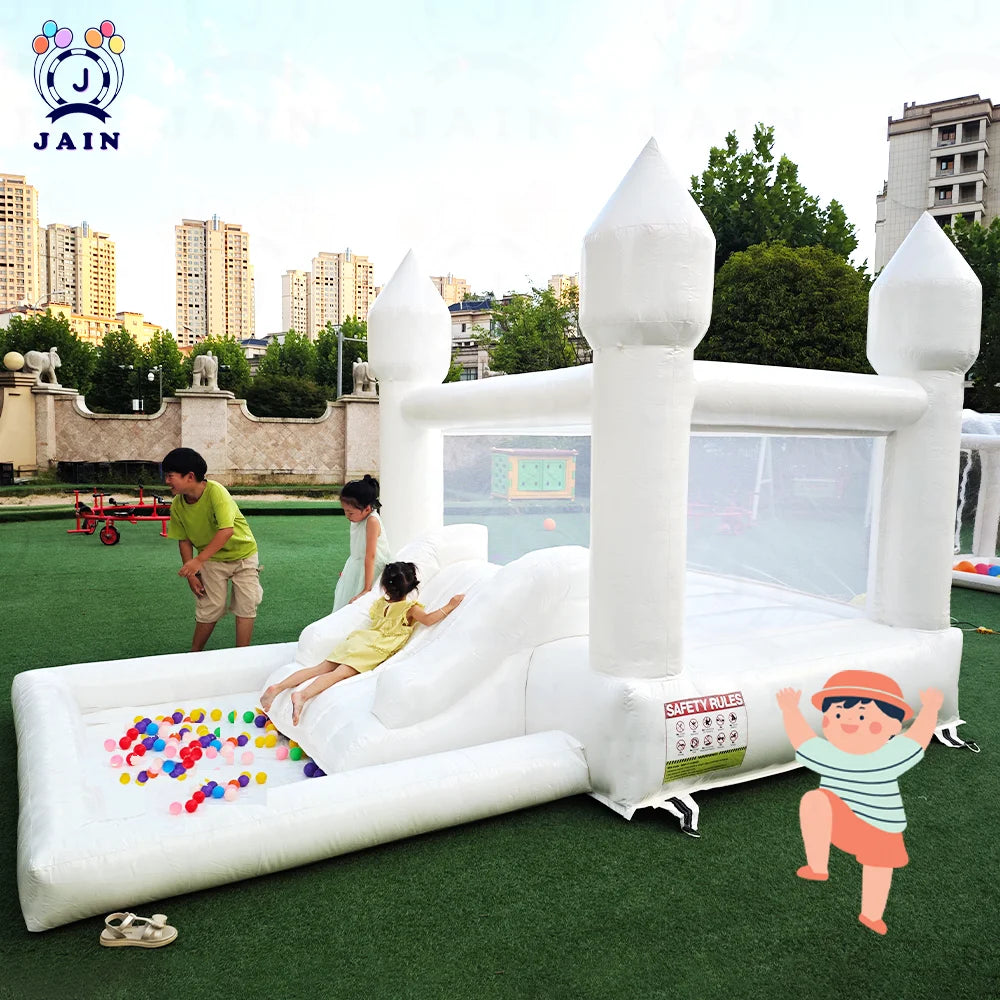 Fast Shipping White Bounce House Inflatable Trampoline with Blower, White Bouncy Castle for Kids Birthday Party Events