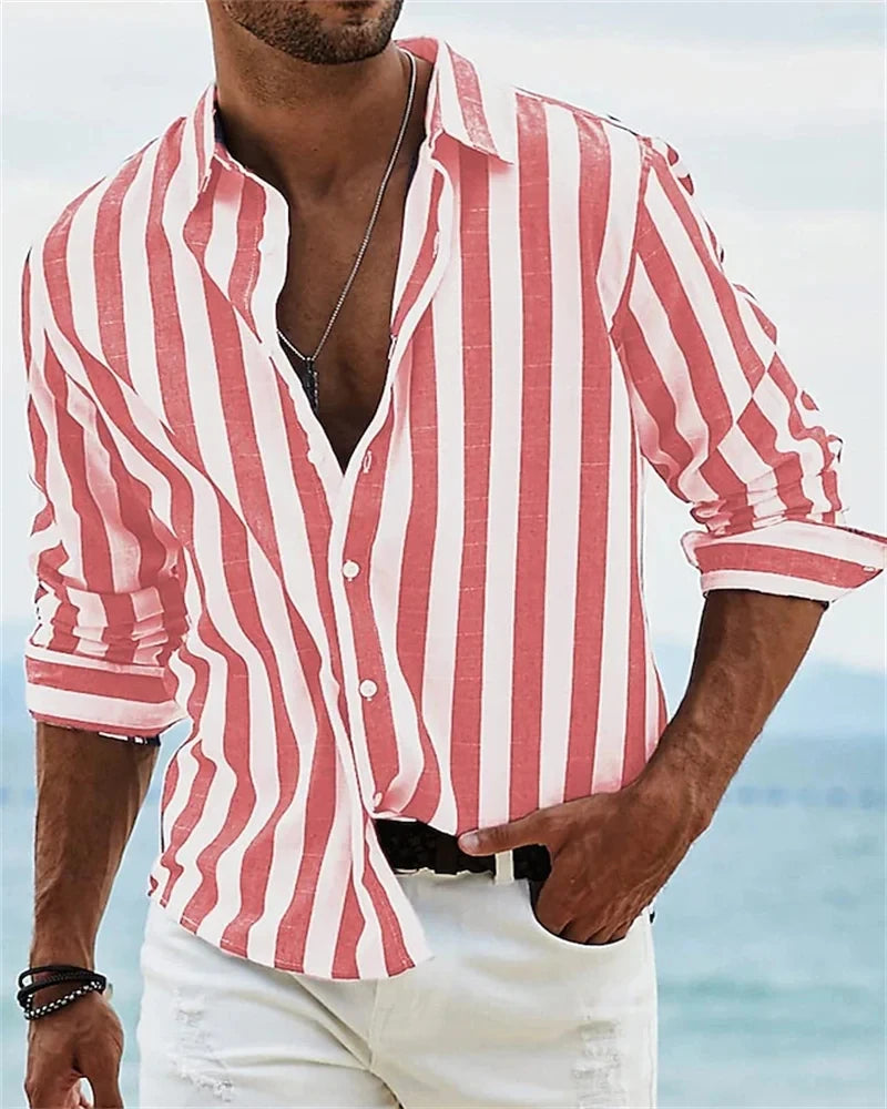 Summer New Men's Shirt Long Sleeve Striped Print Top Men Casual blouse Luxury Men's Wear Hawaiian Elegant Classic Fashion S-6XL