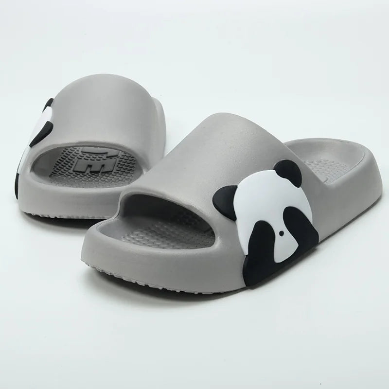 Cute Panda print women's slippers Creative non-slip bathroom slippers Couple home slippers Comfortable soft soled fun slippers