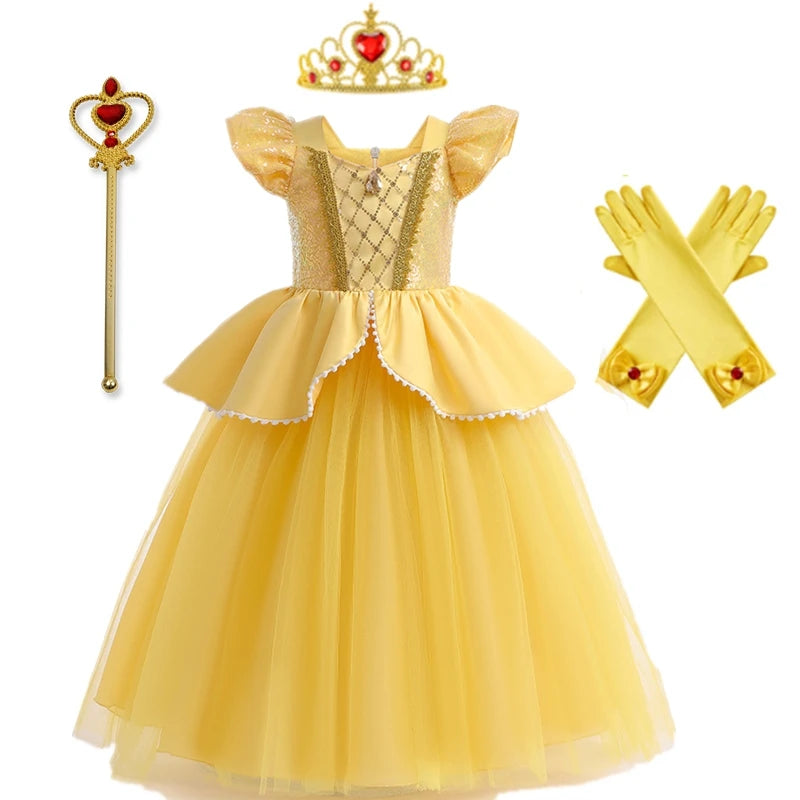 Girls Belle Princess Dress for Girls Beauty and The Beast Cosplay Children Birthday Party Prom Dress Kids Halloween Costumes