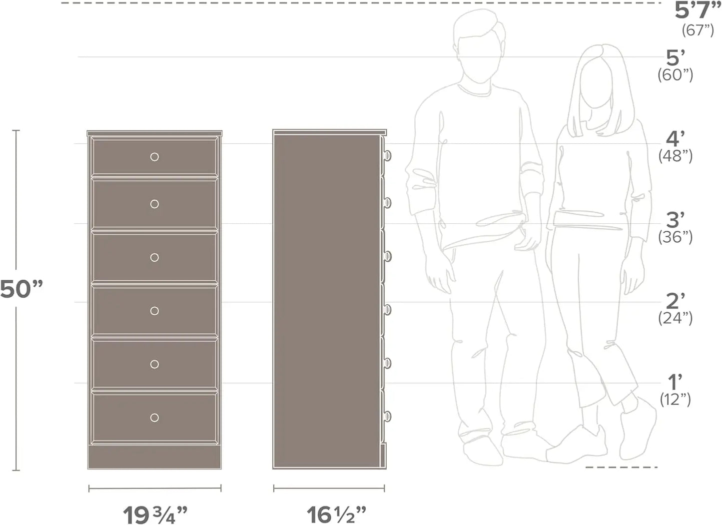 Dresser: 16"D x 20"W x 52"H, 6-Drawer Chest for Bedroom by Prepac - Perfect Chest of Drawers for Ample Storage