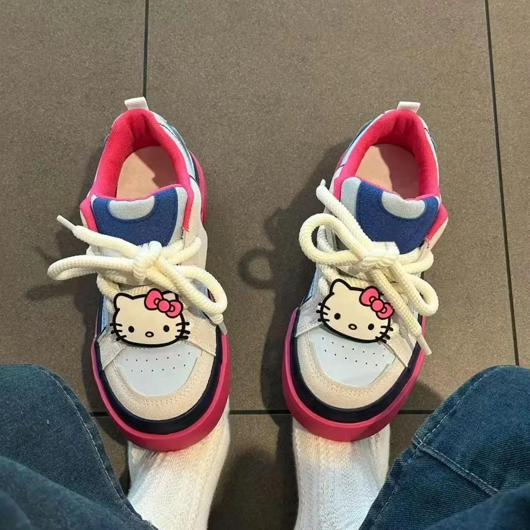 Sanrioed Hello Kitty Sneakers Kawaii Women's Shoes Fashion Breathable Sports Shoes Leather Cartoon Cute Pochacco Girl Skateboard