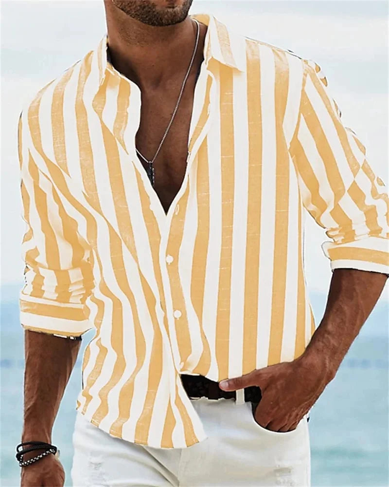 Summer New Men's Shirt Long Sleeve Striped Print Top Men Casual blouse Luxury Men's Wear Hawaiian Elegant Classic Fashion S-6XL