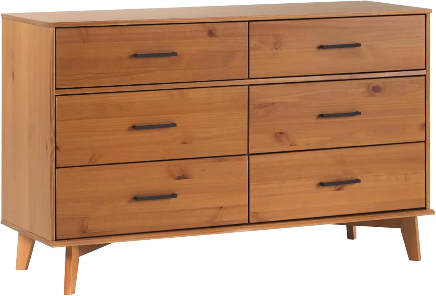 Edision Modern Solid Pine Wood 6-Drawer Dresser with Metal Handles and Generous Storage Space, Caramel Finish