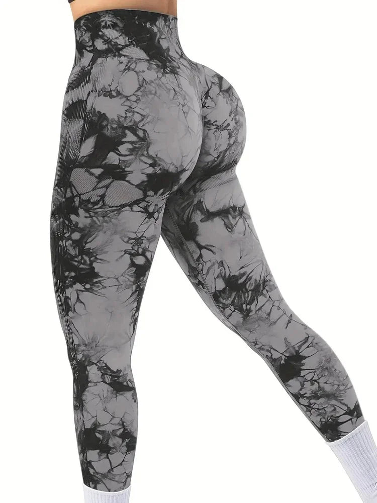 Stretch Fitness Elastic Yoga Push Up Women Pants Tie-Dye Seamless Peach Butt High Waist Leggings Workout Running Gym Clothing