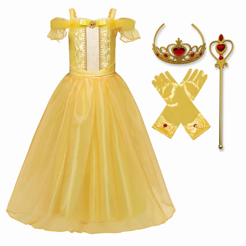 Girls Belle Princess Dress for Girls Beauty and The Beast Cosplay Children Birthday Party Prom Dress Kids Halloween Costumes