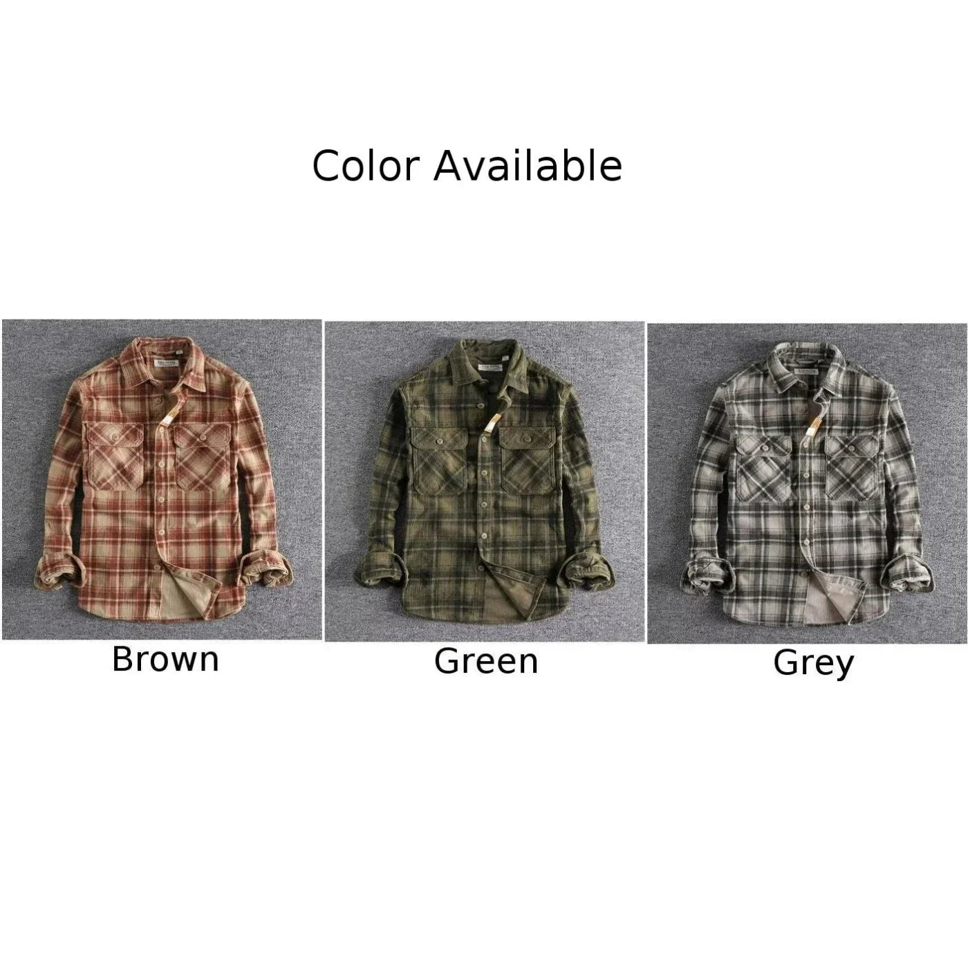 Fashion Mens Classic Plaid Shirts Washed Corduroy Thick Autumn Spring Long Sleeve Comfortable Shirt Coat Men Clothing