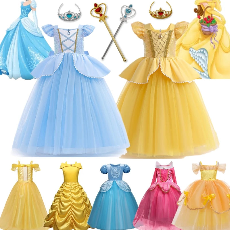 Girls Belle Princess Dress for Girls Beauty and The Beast Cosplay Children Birthday Party Prom Dress Kids Halloween Costumes