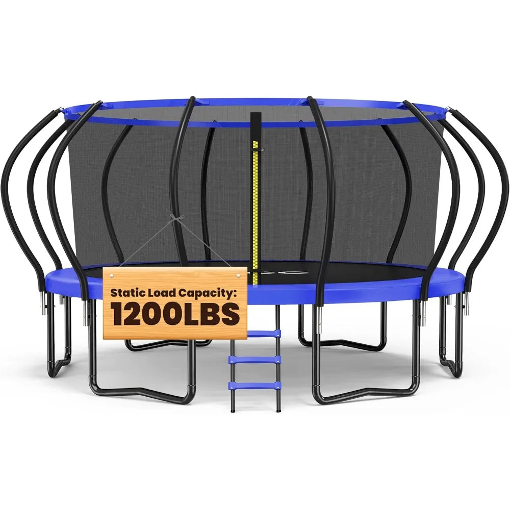 Capacity Trampoline  with Basketball Hoop Water Sprinkler Spiral Ground Stakes Outdoor Yard Trampolines for Kids Adults