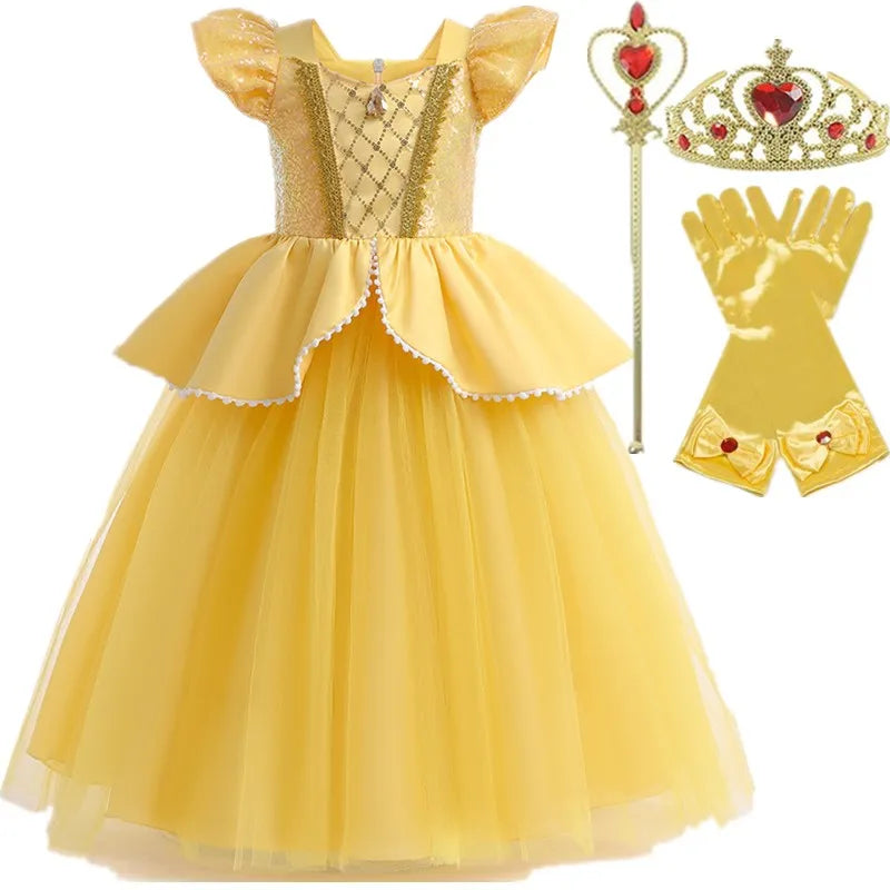 Girls Belle Princess Dress for Girls Beauty and The Beast Cosplay Children Birthday Party Prom Dress Kids Halloween Costumes