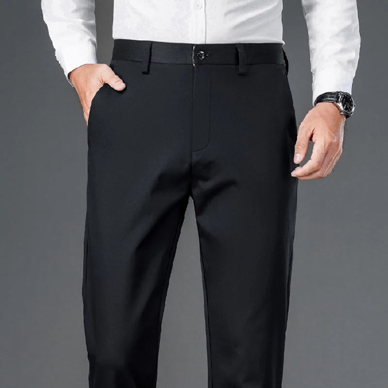 Male Smart Casual Pants Stretchy Sports Men's Fast Dry Trousers Spring Autumn Full Length Straight Office Black Navy Work Pants