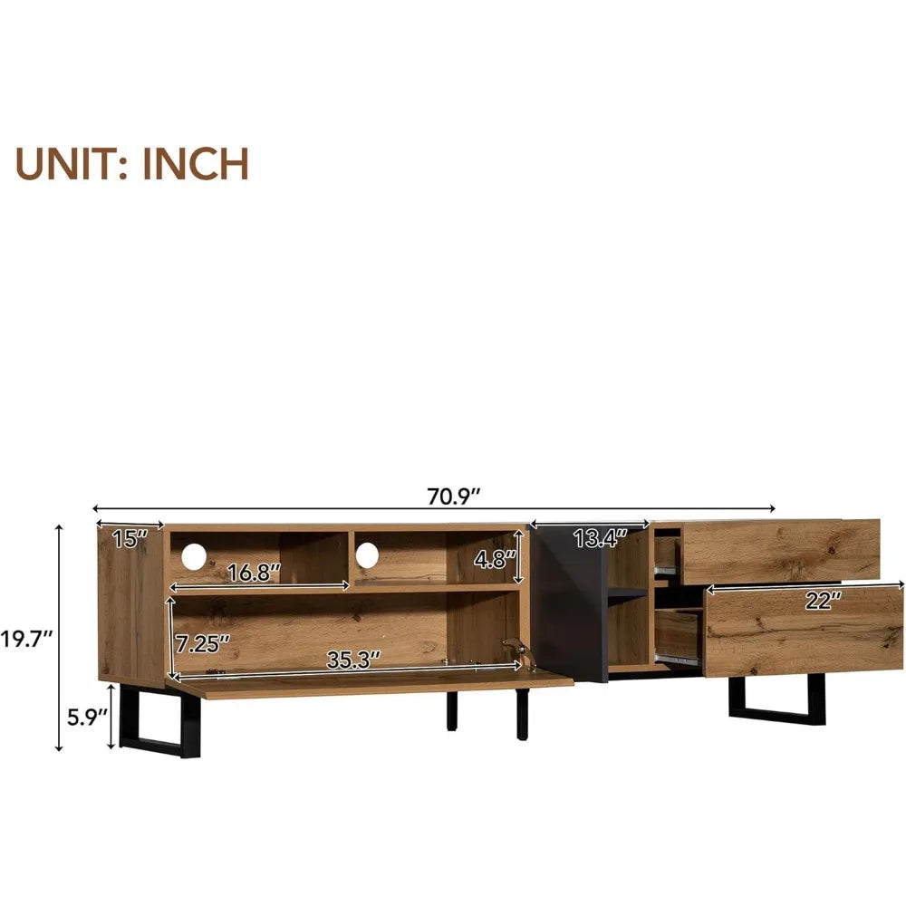 Modern TV Stand with 3 Cabinets & Open Shelves, Minimalist Wooden Entertainment Center for TVs Up to 80”, Sturdy TV Console for