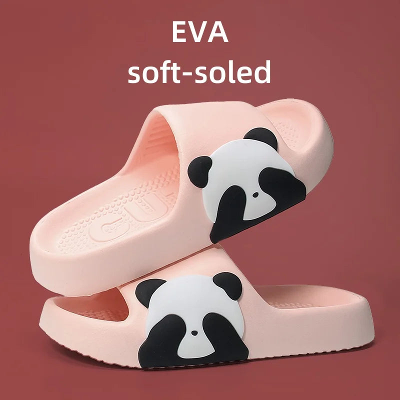 Cute Panda print women's slippers Creative non-slip bathroom slippers Couple home slippers Comfortable soft soled fun slippers