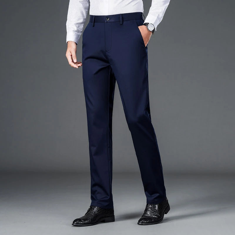 Male Smart Casual Pants Stretchy Sports Men's Fast Dry Trousers Spring Autumn Full Length Straight Office Black Navy Work Pants