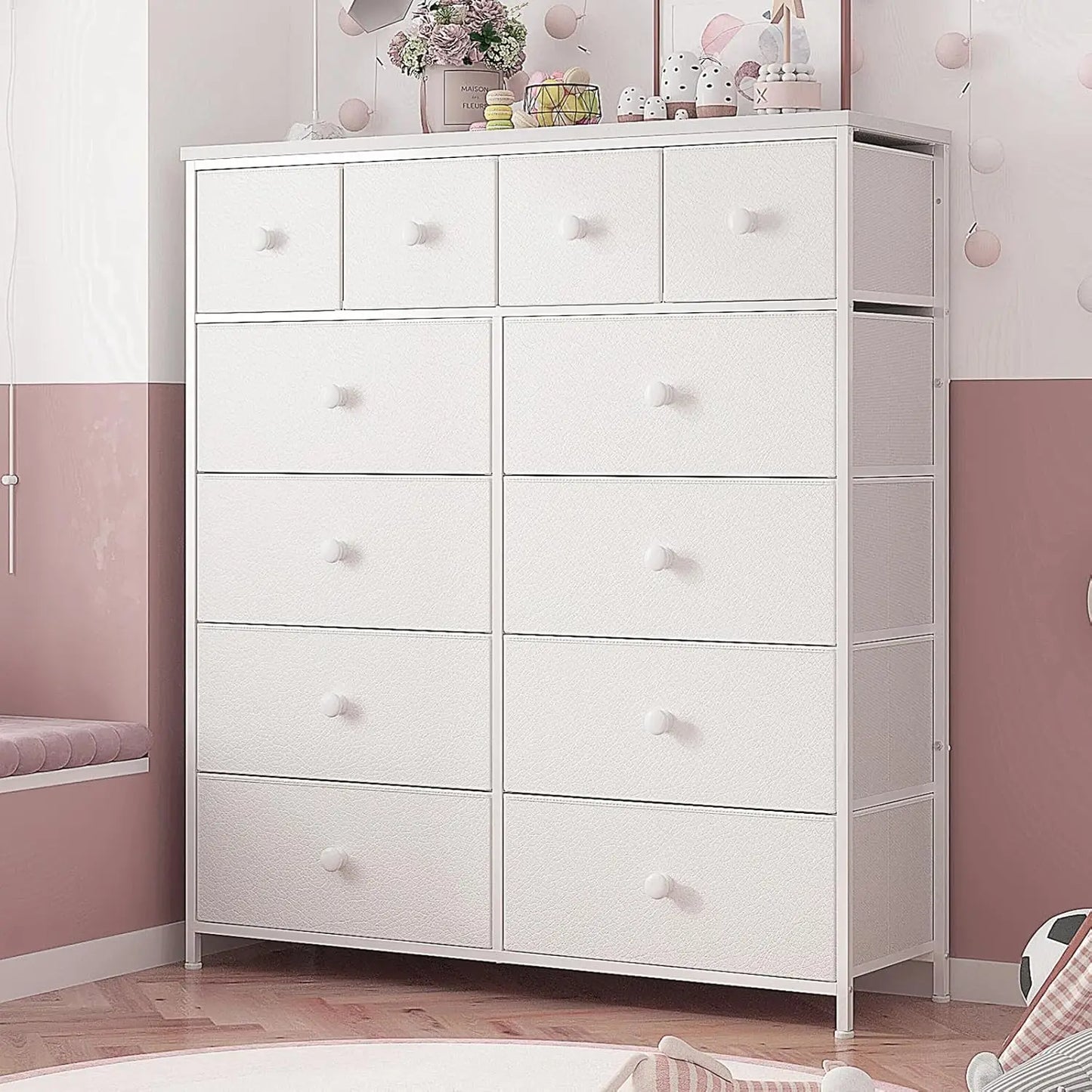 Dresser,Dresser for Bedroom with 12 Drawers Dressers & Chests of Drawers for Bedroom, Living Room,Wood Top Metal Frame