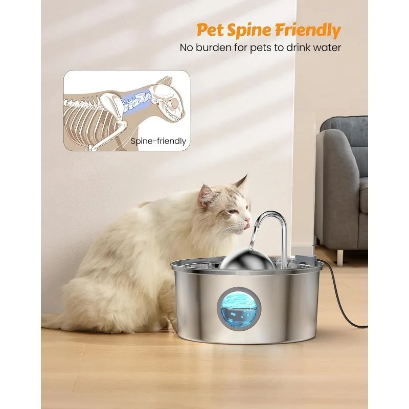 Stainless Steel Cat Water Fountain - Dogs&Cats&Pets&Small Animals Automatic Bowl Dispenser - Pet Drinking Waterer Bowls Indoor