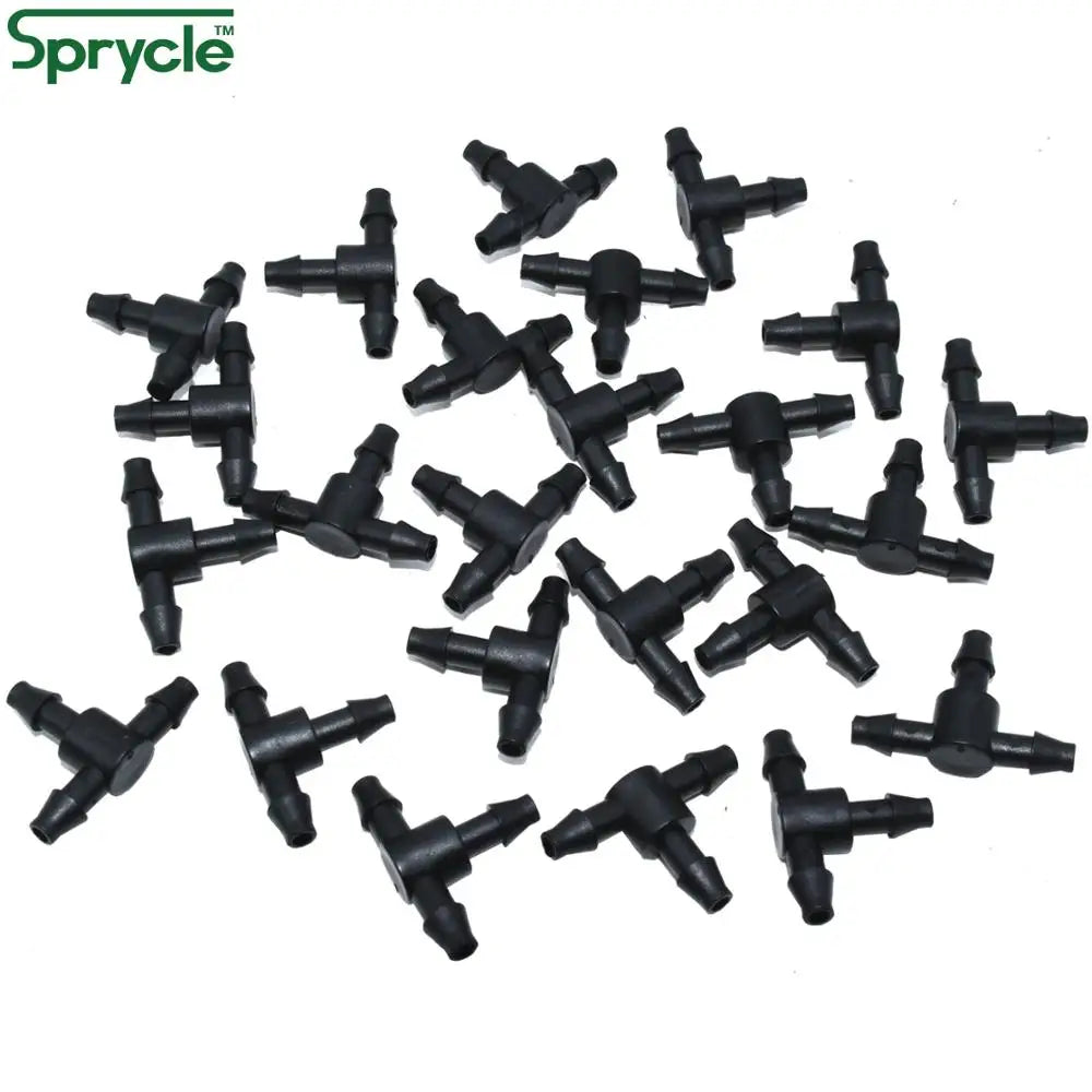 SPRYCLE 20-100PCS Barbed Tee 3-Way Joint 4/7mm Connector Garden Watering 1/4 Inch Hose Micro Drip Irrigation Tool for Plant Pots