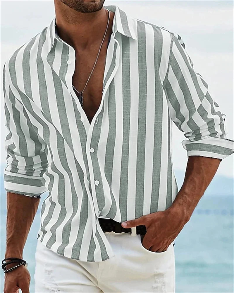 Summer New Men's Shirt Long Sleeve Striped Print Top Men Casual blouse Luxury Men's Wear Hawaiian Elegant Classic Fashion S-6XL