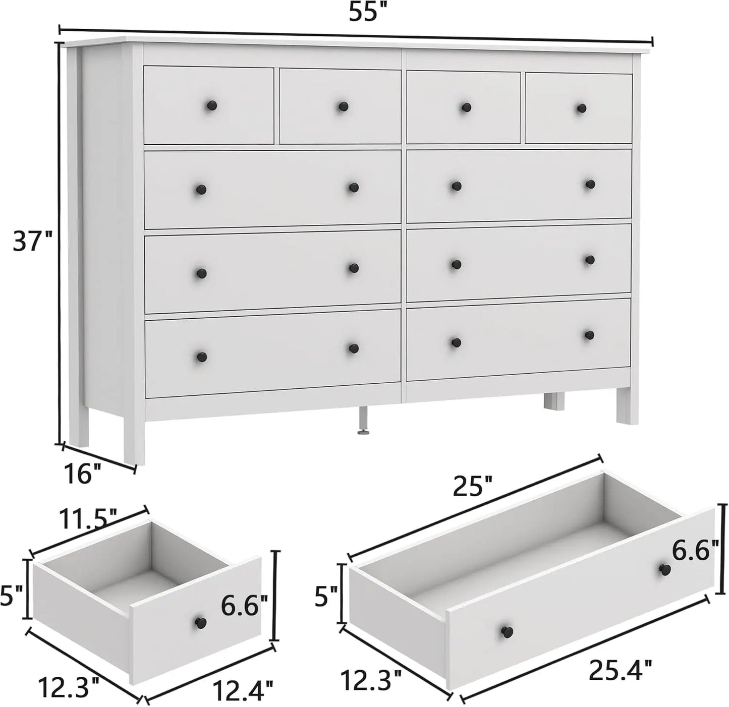 10 Drawer Dresser, 55" Modern White Dressers and Chests of Drawers, 10 Drawer Wide Dressers for Bedroom