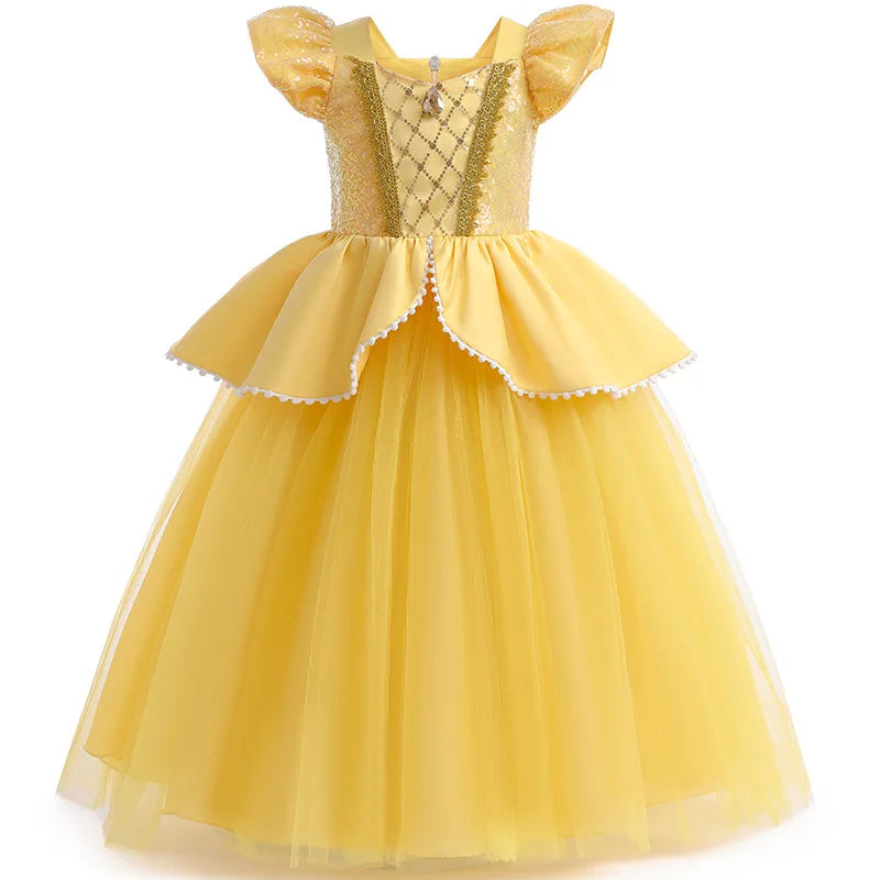 Girls Belle Princess Dress for Girls Beauty and The Beast Cosplay Children Birthday Party Prom Dress Kids Halloween Costumes