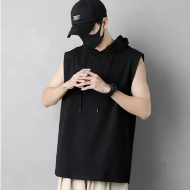 Men Hooded Sleeveless Shirt Summer Bodybuilding Gym Tank Top Man Fashion Hip Pop Vest Fitness Singlets Sweatshirt Male Clothing