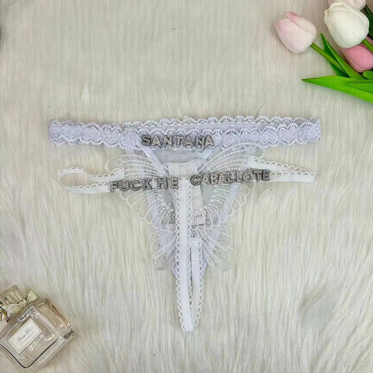 Customize Thong Panties Hollow Butterfly 2PC/set Name Gifts For Women Custom Hotwife Lingerie Underpants Lace String Underwear